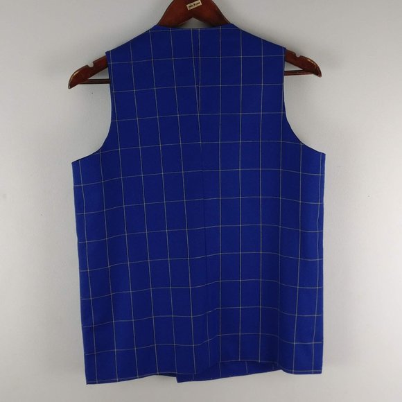 CEO Dress Shirt Double breasted Vest, Blue Checkered Vest, Formal Shirt Vest 36R - Picture 6 of 12